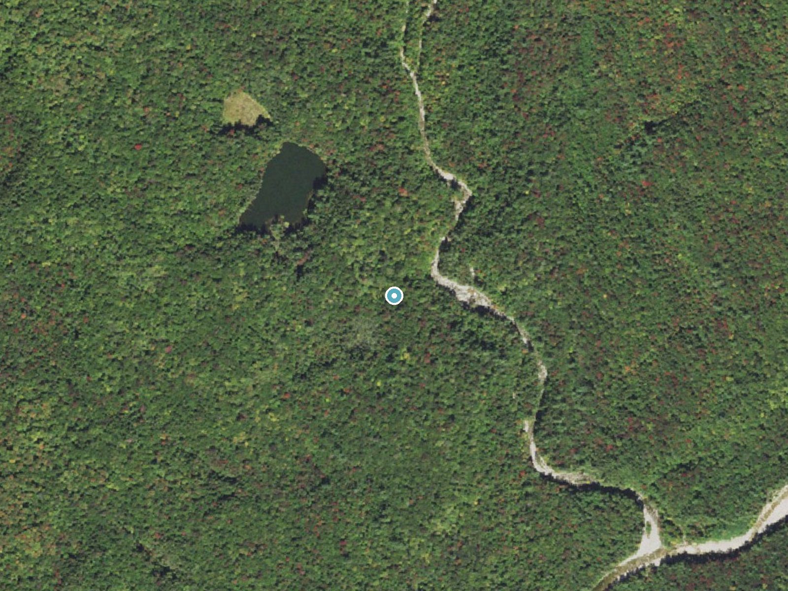 Aerial photo of the same ground around Franconia Falls near North Woodstock, New Hampshire, for comparison with the lidar view