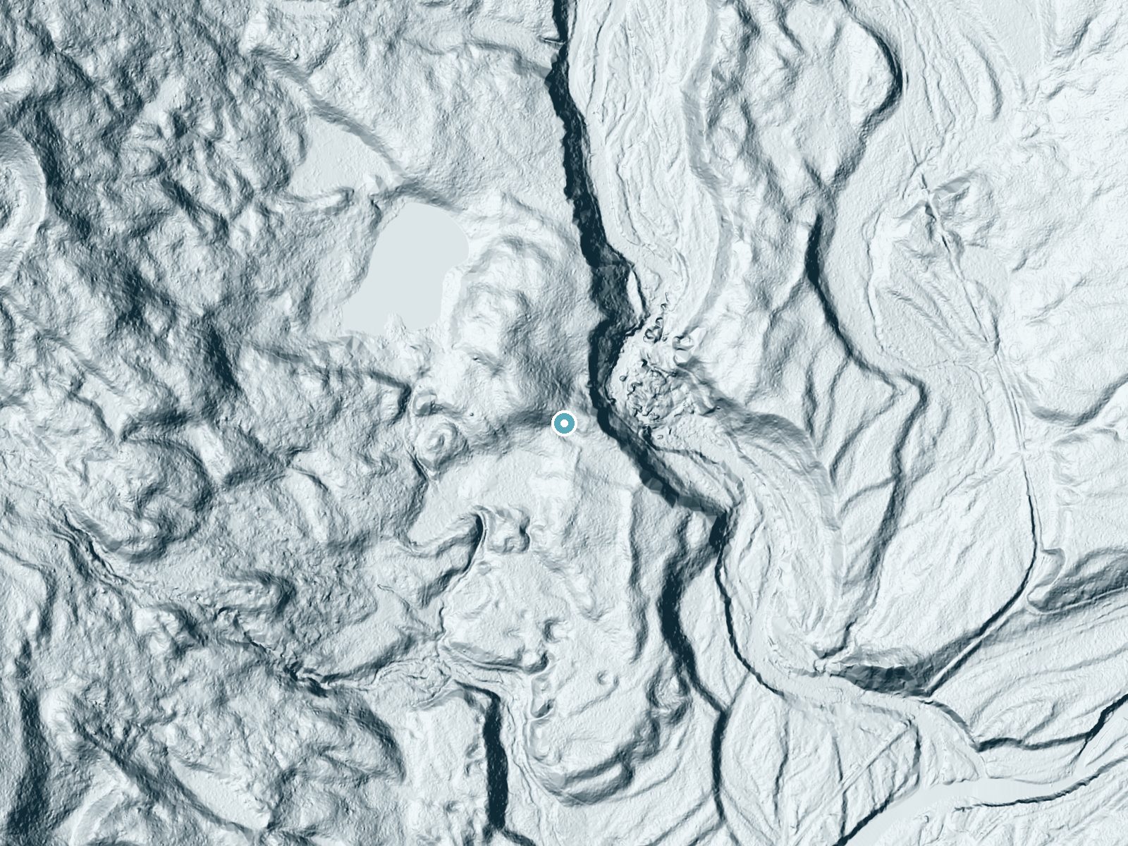 LiDAR bare-earth terrain around Franconia Falls near North Woodstock, New Hampshire, showing about 126 feet of drop, a long cascade, facing southeast