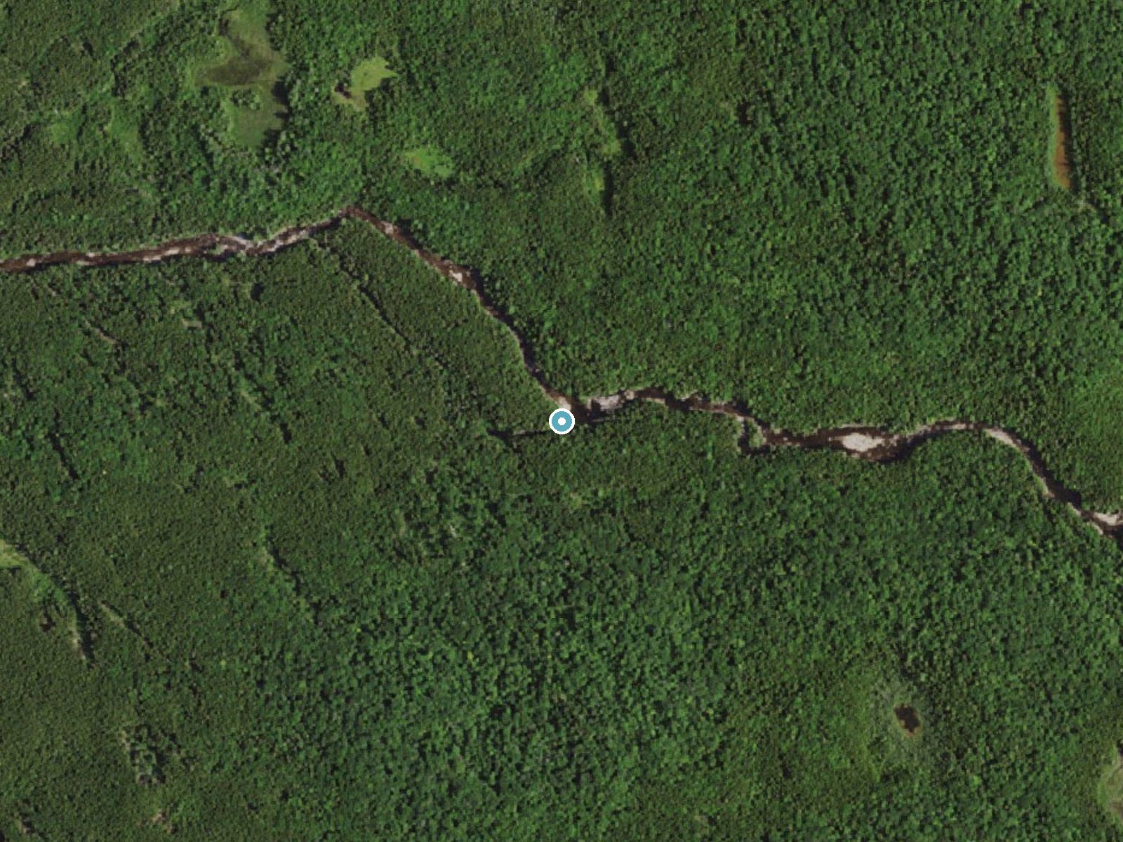 Aerial photo of the same ground around Millers Falls near Saranac Lake, New York, for comparison with the lidar view