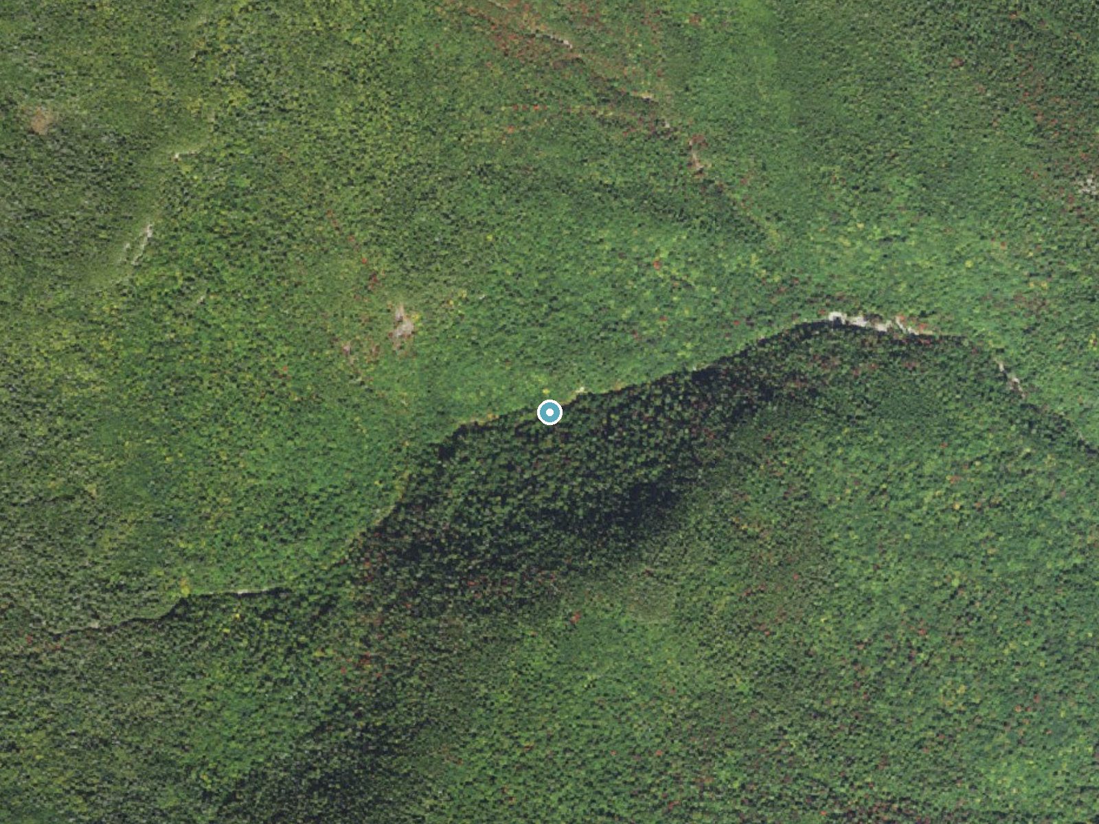 Aerial photo of the same ground around Nancy Cascades near North Conway, New Hampshire, for comparison with the lidar view