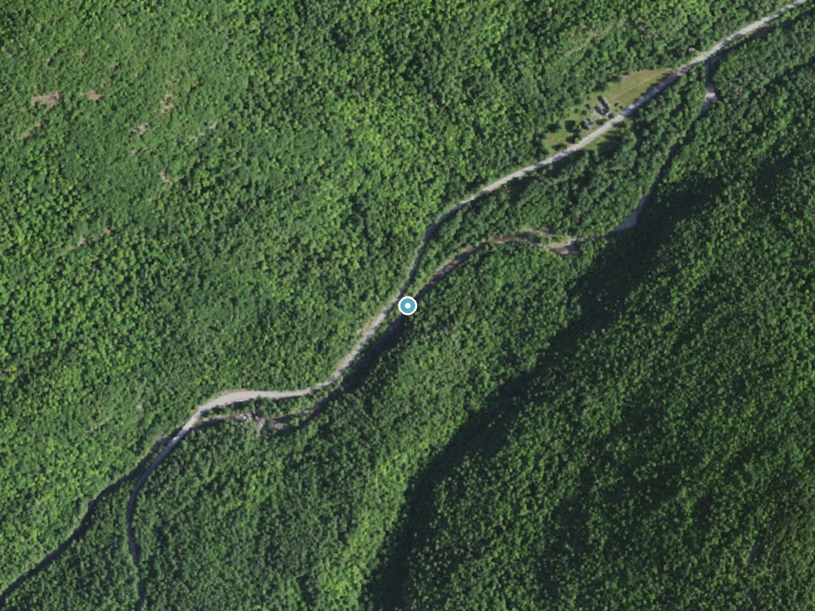 Aerial photo of the same ground around Split Rock Falls near Mineville, New York, for comparison with the lidar view