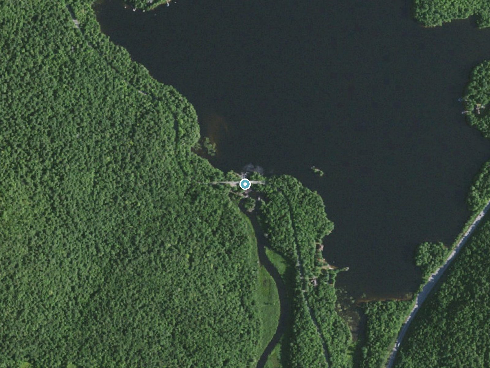 Aerial photo of the same ground around Bog River Falls near Cranberry Lake, New York, for comparison with the lidar view