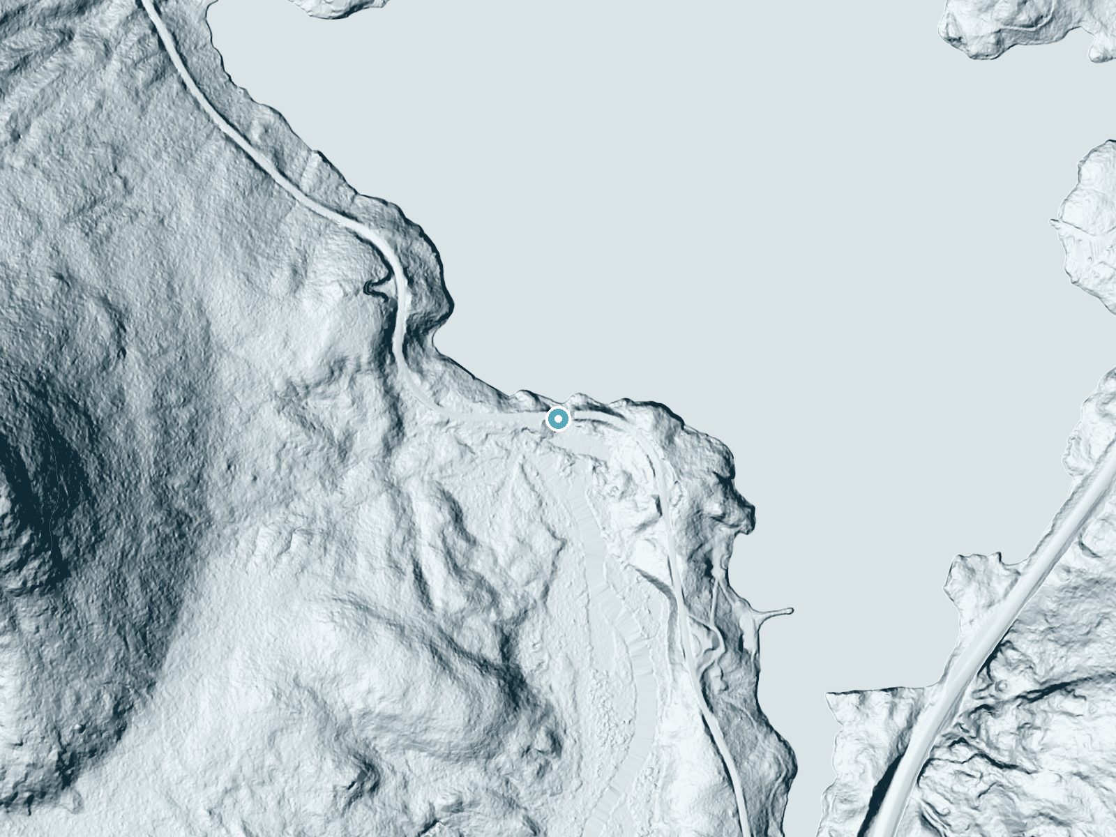 LiDAR bare-earth terrain around Bog River Falls near Cranberry Lake, New York, showing about 32 feet of drop, a long cascade, facing north