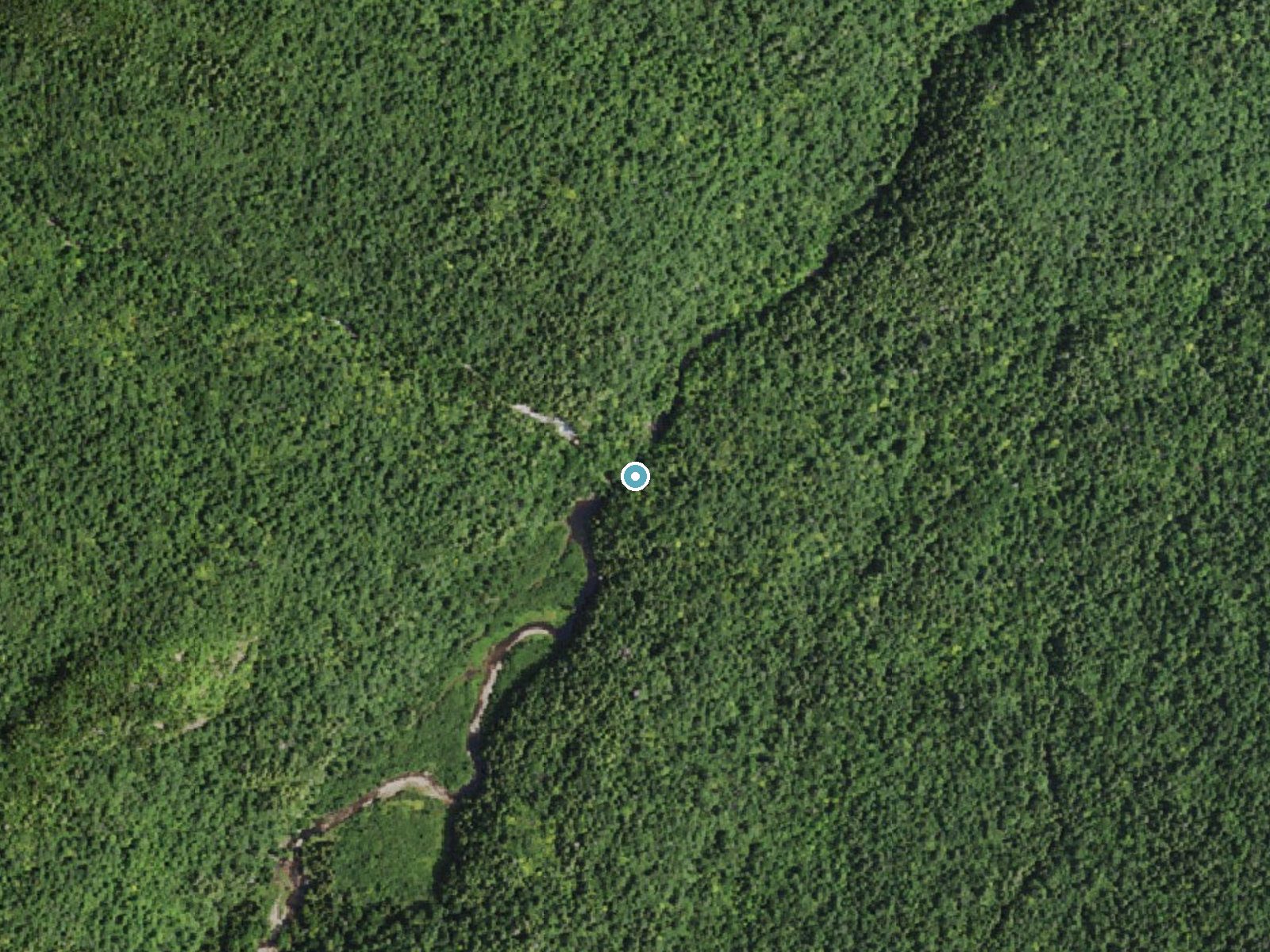 Aerial photo of the same ground around Beaver Meadows Falls near Mineville, New York, for comparison with the lidar view