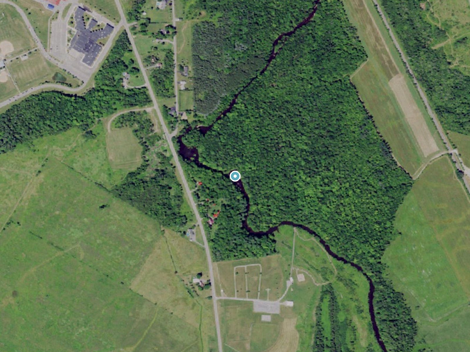 Aerial photo of the same ground around Childs Falls near Great Bend, New York, for comparison with the lidar view