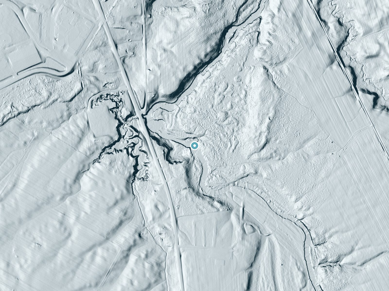 LiDAR bare-earth terrain around Childs Falls near Great Bend, New York, showing about 27 feet of drop, a long cascade, facing northwest
