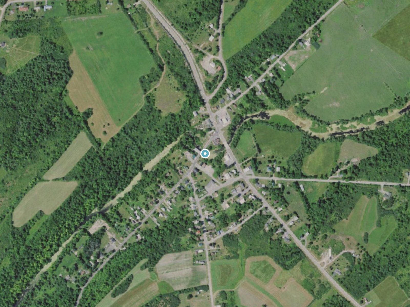 Aerial photo of the same ground around Catfish Falls near Depauville, New York, for comparison with the lidar view