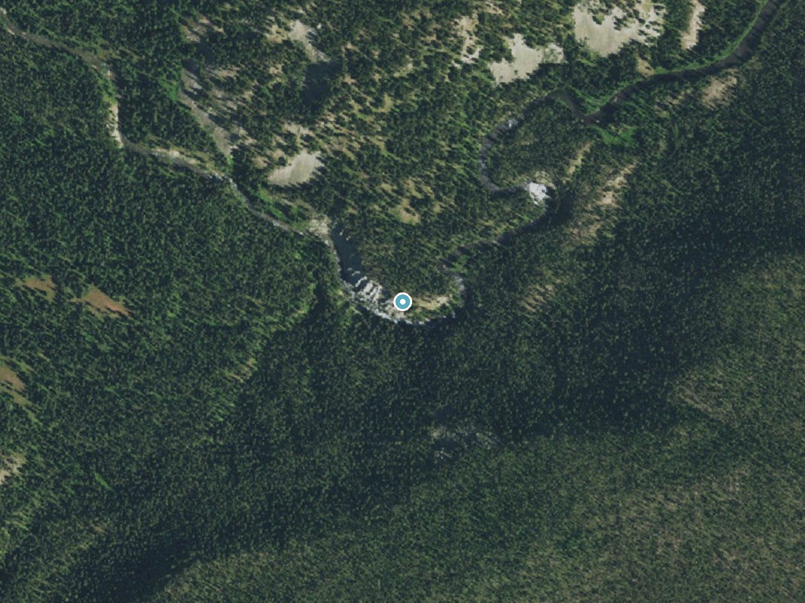 Aerial photo of the same ground around Rainbow Falls near Alta, Wyoming, for comparison with the lidar view