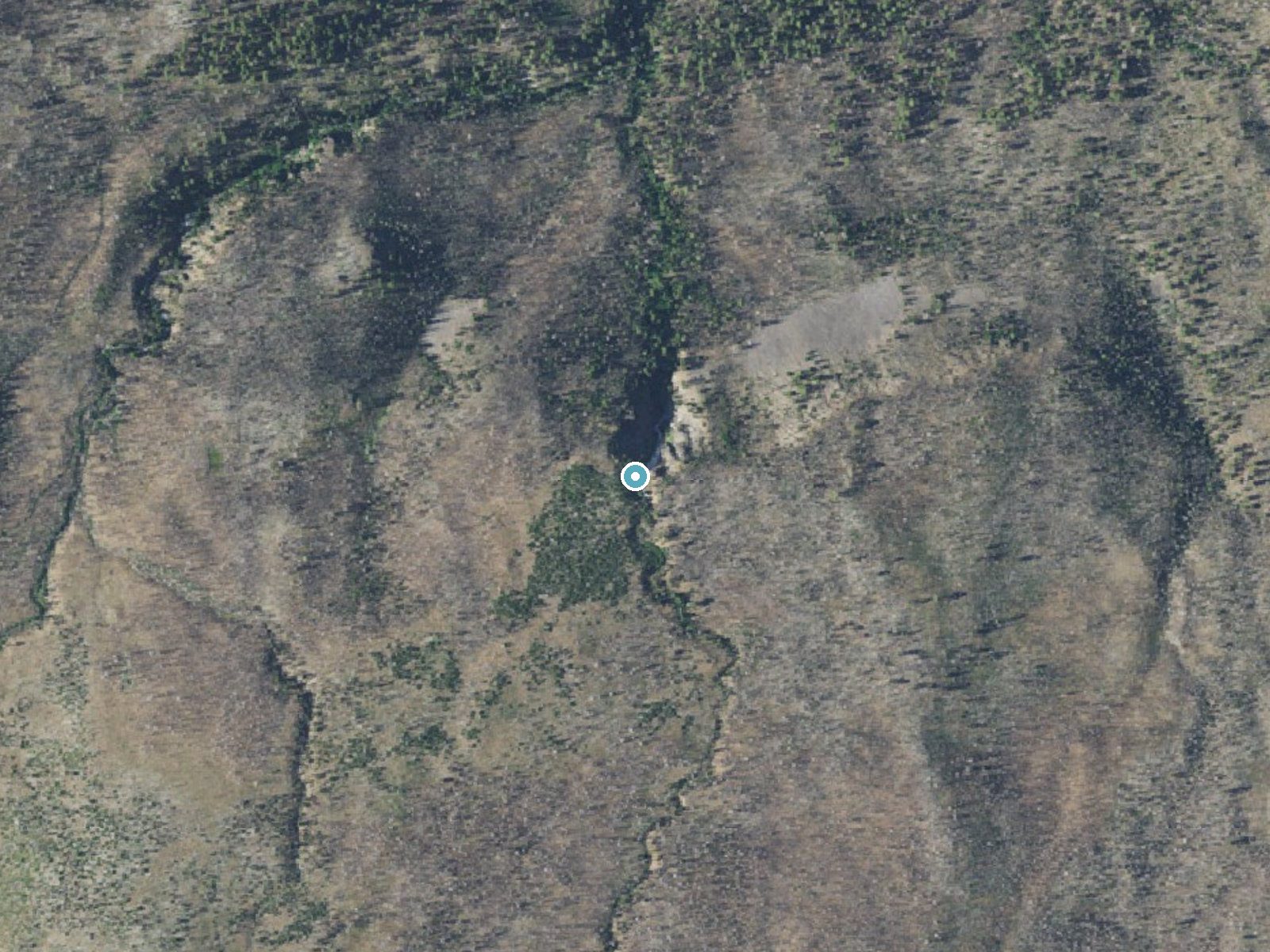 Aerial photo of the same ground around Upper Chush Falls near Black Butte Ranch, Oregon, for comparison with the lidar view