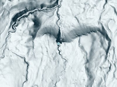 LiDAR terrain view around Upper Chush Falls in Oregon, about 283 feet of drop