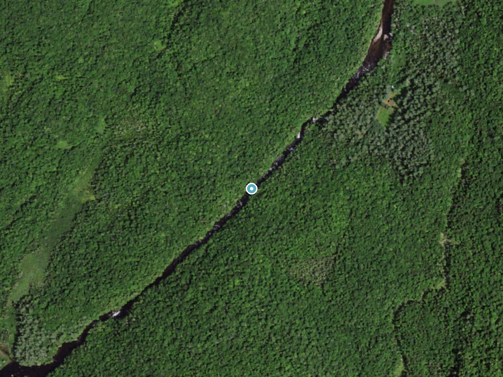 Aerial photo of the same ground around Raquette Falls near Saranac Lake, New York, for comparison with the lidar view