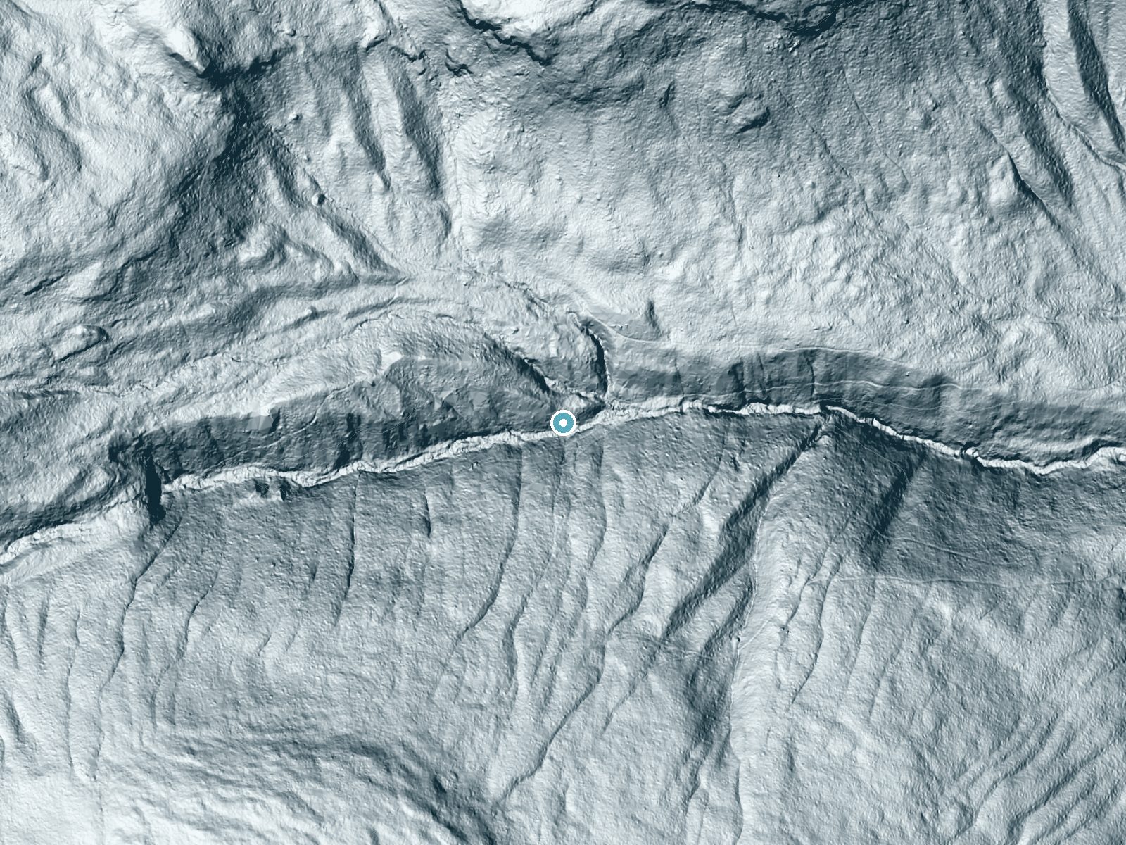 LiDAR bare-earth terrain around Arethusa Falls near North Conway, New Hampshire, showing about 144 feet of drop, a long cascade, facing east