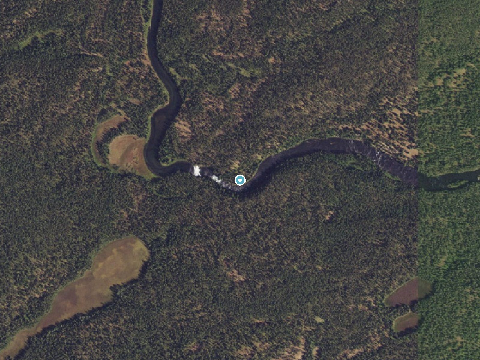 Aerial photo of the same ground around Bechler Falls near Alta, Wyoming, for comparison with the lidar view