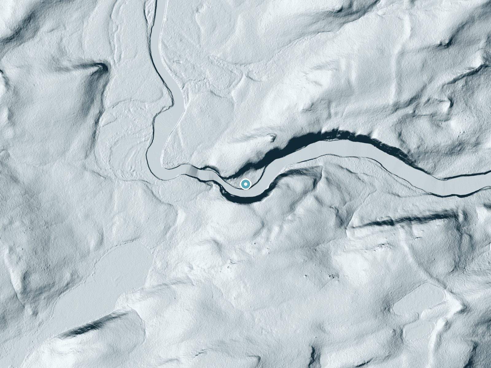 LiDAR bare-earth terrain around Bechler Falls near Alta, Wyoming, showing about 67 feet of drop, a long cascade, facing east