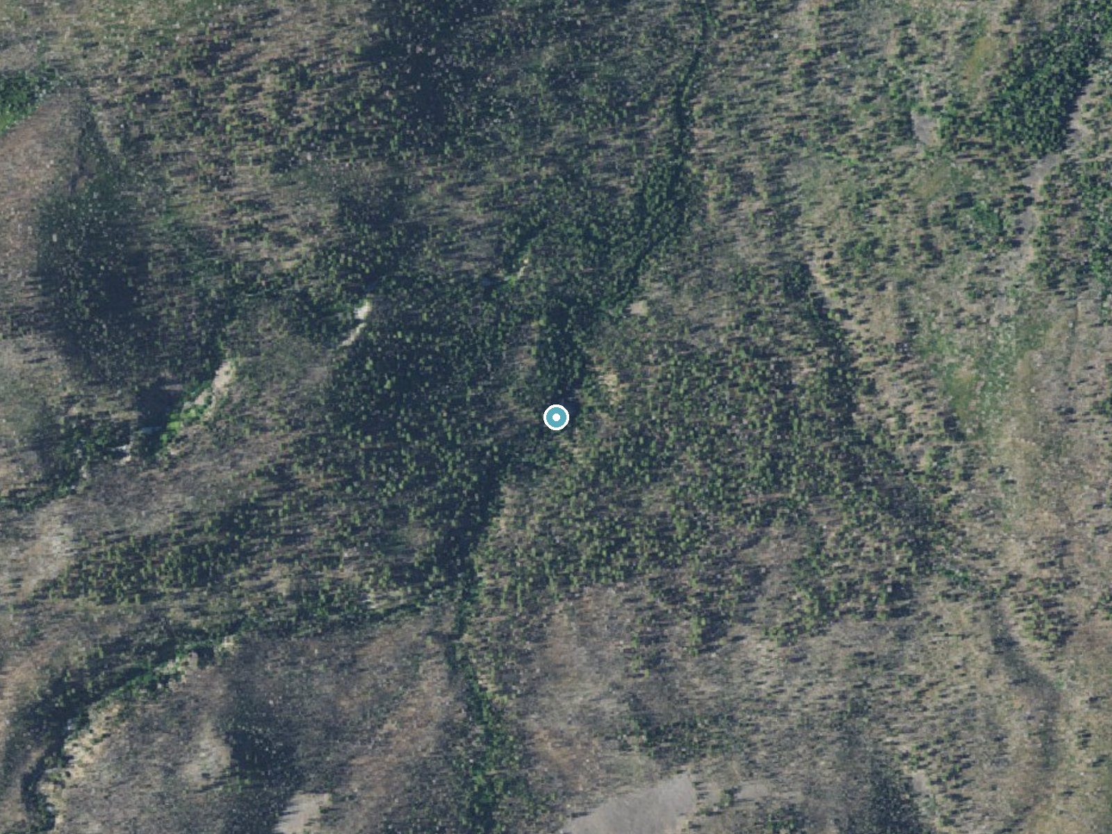 Aerial photo of the same ground around Chush Falls near Black Butte Ranch, Oregon, for comparison with the lidar view