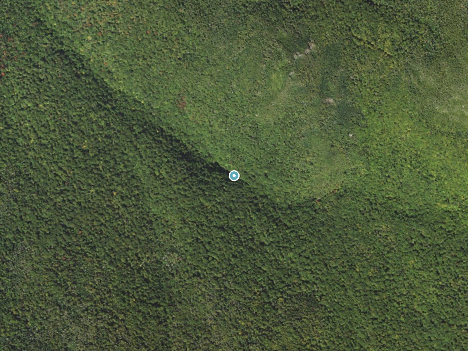 Aerial photo of the same ground around Bridalveil Falls near North Woodstock, New Hampshire, for comparison with the lidar view