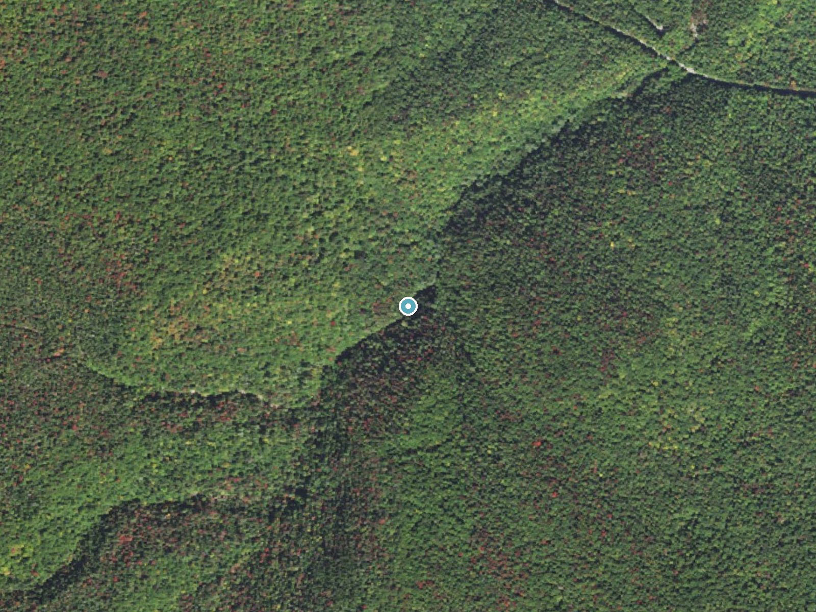 Aerial photo of the same ground around Ripley Falls near North Conway, New Hampshire, for comparison with the lidar view