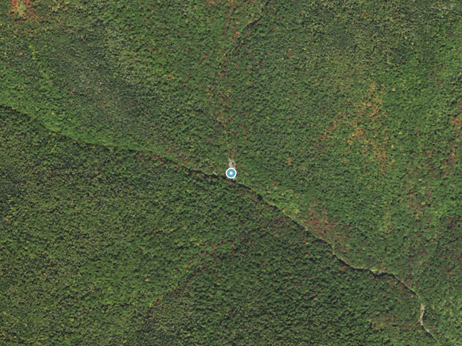Aerial photo of the same ground around Thirteen Falls near North Woodstock, New Hampshire, for comparison with the lidar view