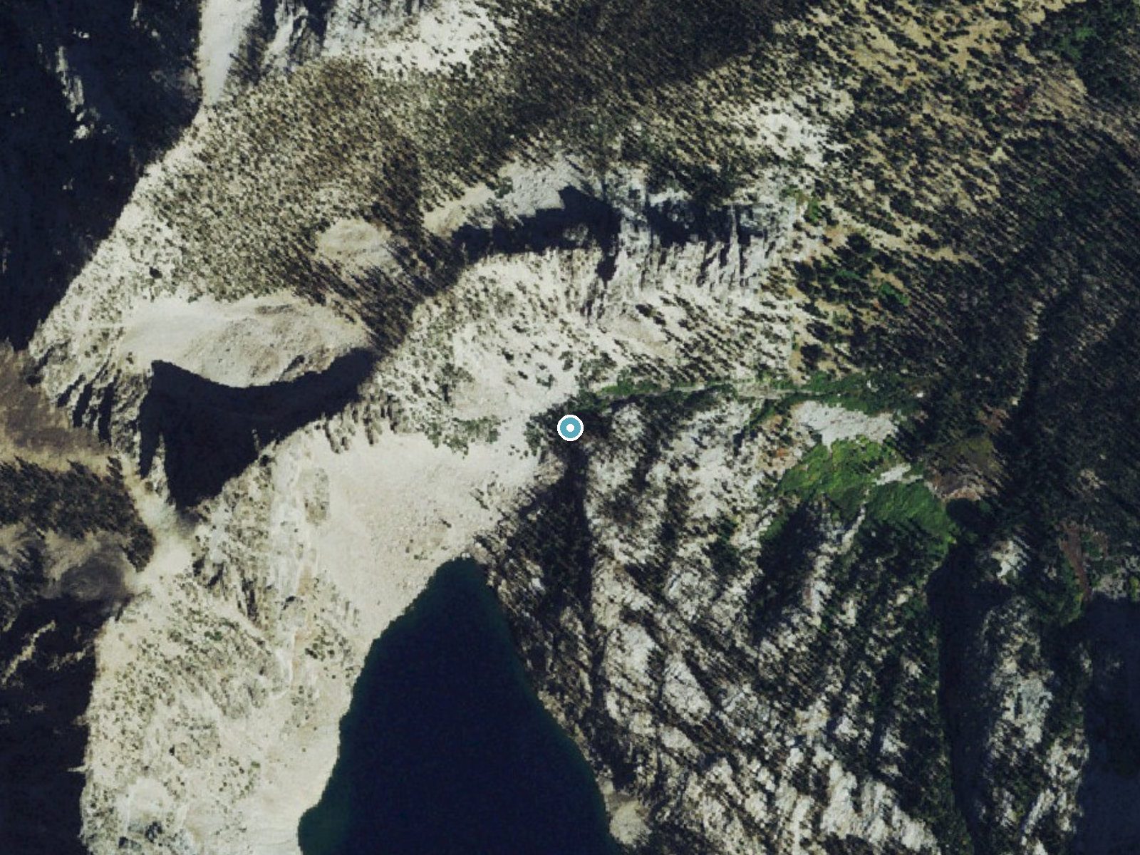 Aerial photo of the same ground around Goat Falls near Stanley, Idaho, for comparison with the lidar view