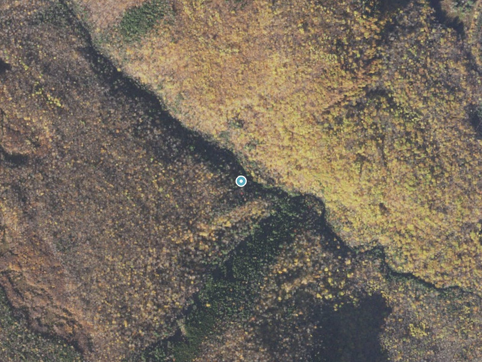 Aerial photo of the same ground around Winniweta Falls near North Conway, New Hampshire, for comparison with the lidar view