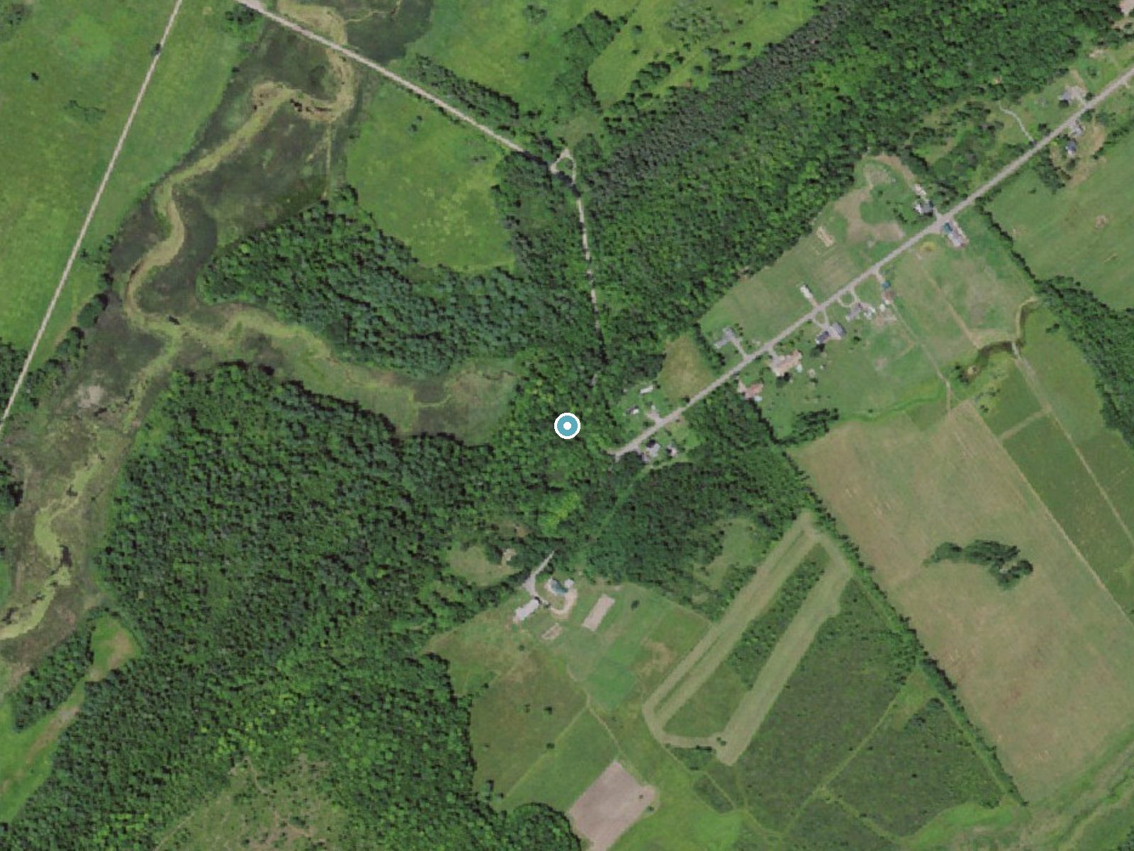 Aerial photo of the same ground around Sperrys Falls near Depauville, New York, for comparison with the lidar view