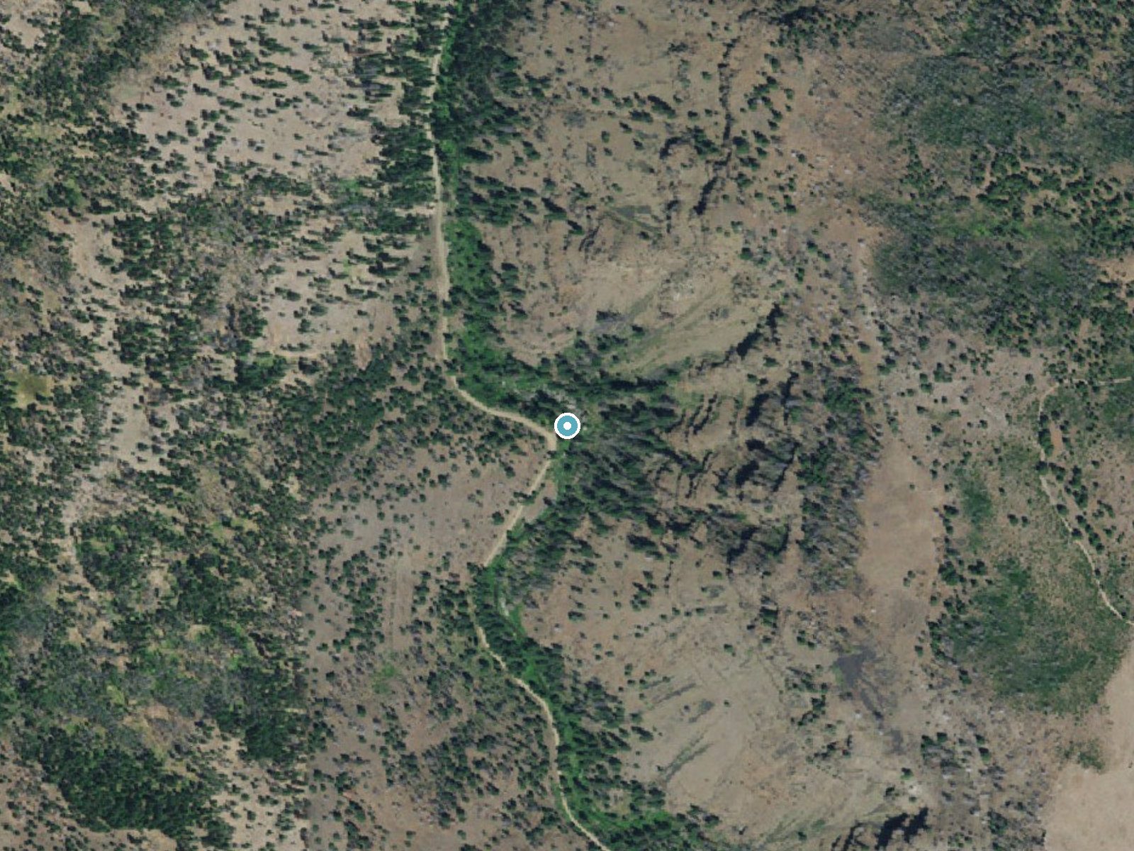 Aerial photo of the same ground around South Fork Falls near Dayville, Oregon, for comparison with the lidar view