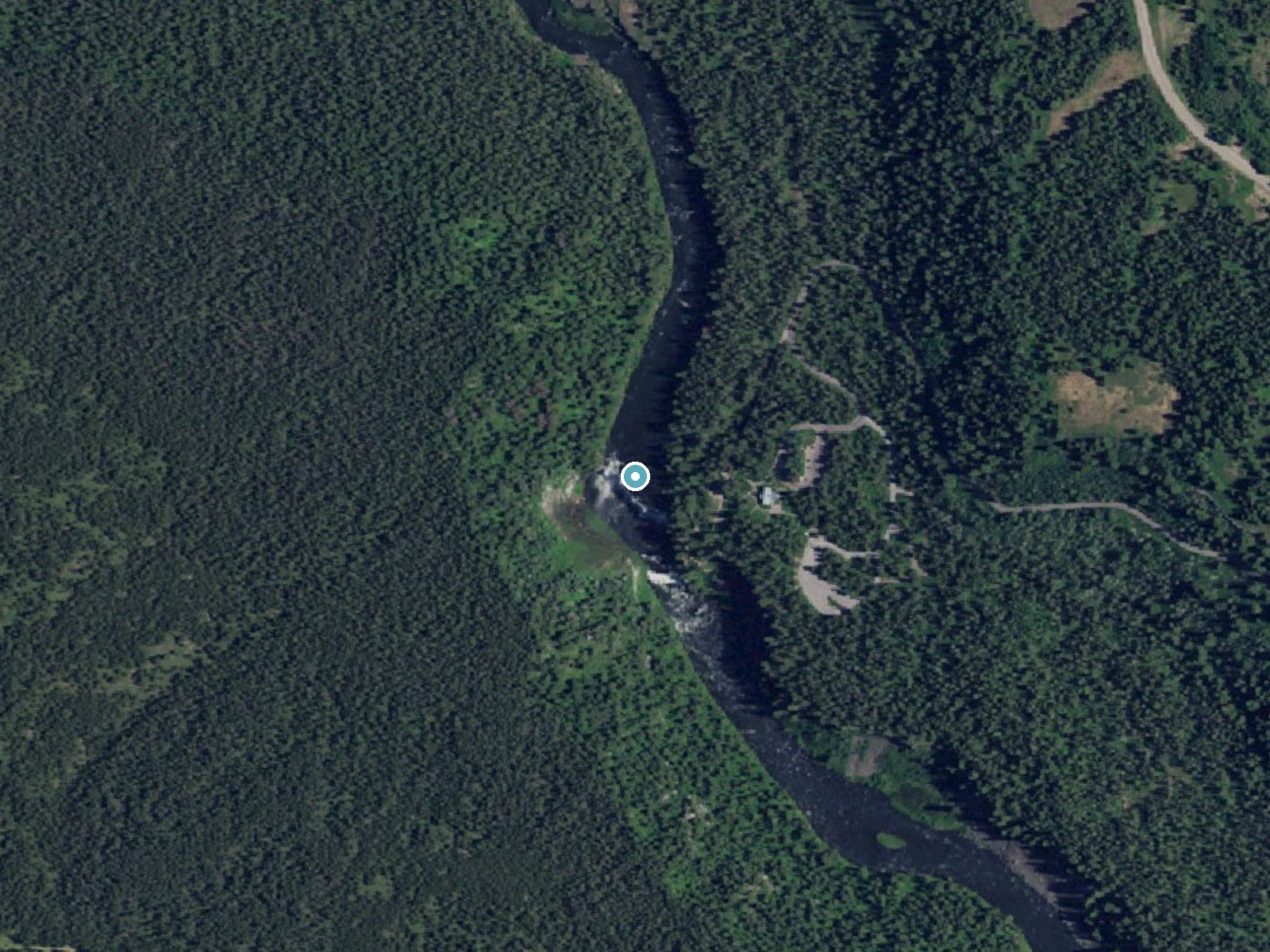Aerial photo of the same ground around Upper Mesa Falls near Drummond, Idaho, for comparison with the lidar view