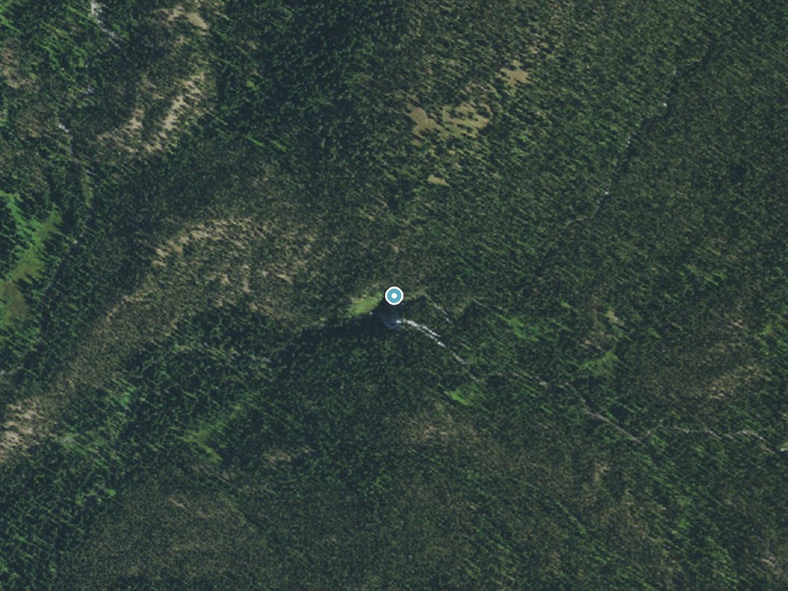 Aerial photo of the same ground around Union Falls near Alta, Wyoming, for comparison with the lidar view
