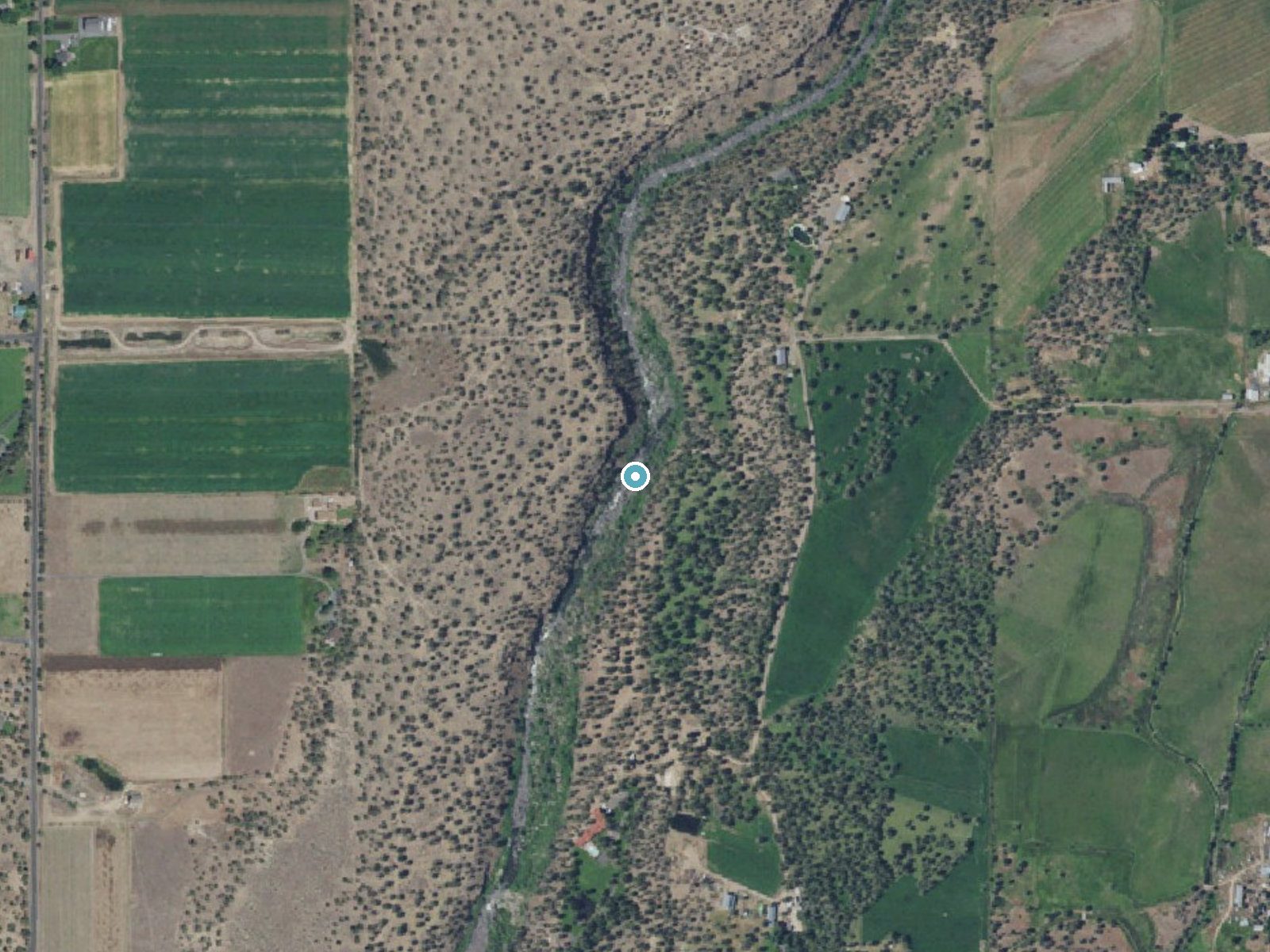 Aerial photo of the same ground around Awbrey Falls near Tumalo, Oregon, for comparison with the lidar view