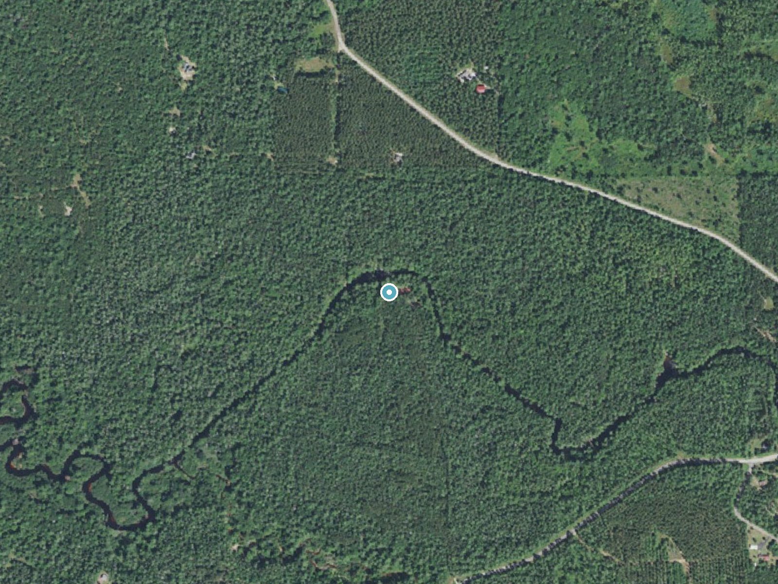Aerial photo of the same ground around Polly Falls near Black River Falls, Wisconsin, for comparison with the lidar view