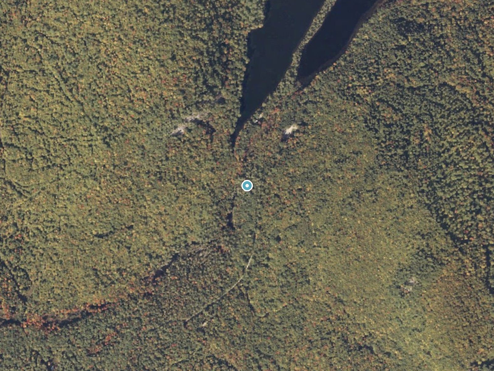 Aerial photo of the same ground around Kezar Falls near Bethel, Maine, for comparison with the lidar view