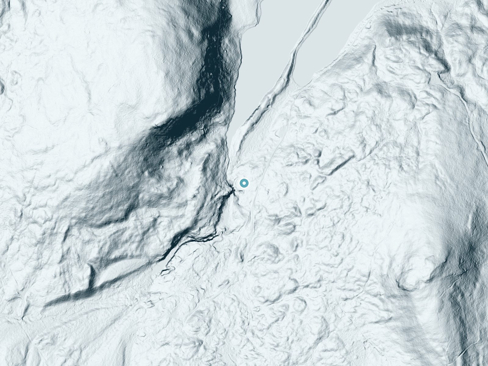 LiDAR bare-earth terrain around Kezar Falls near Bethel, Maine, showing about 89 feet of drop, a long cascade, facing west