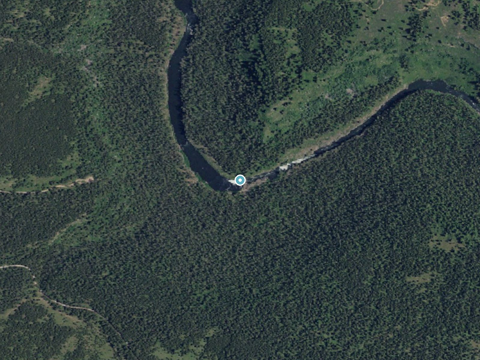 Aerial photo of the same ground around Sheep Falls near Ashton, Idaho, for comparison with the lidar view