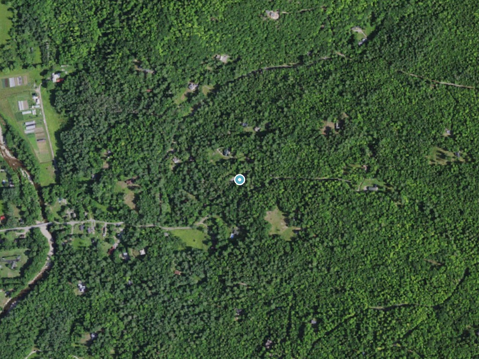 Aerial photo of the same ground around Phelps Falls near Lake Placid, New York, for comparison with the lidar view