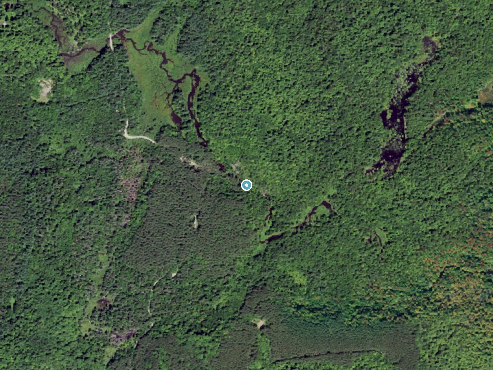 Aerial photo of the same ground around Greenwood Falls near Star Lake, New York, for comparison with the lidar view