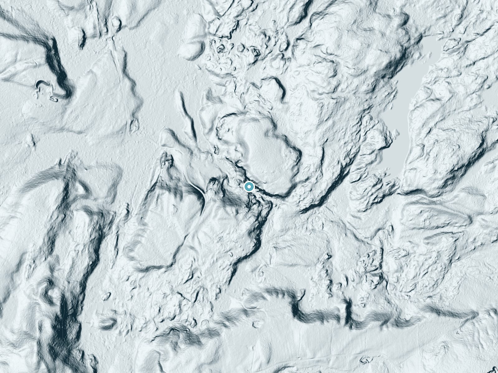 LiDAR bare-earth terrain around Greenwood Falls near Star Lake, New York, showing about 118 feet of drop, a steep tiered drop, facing west