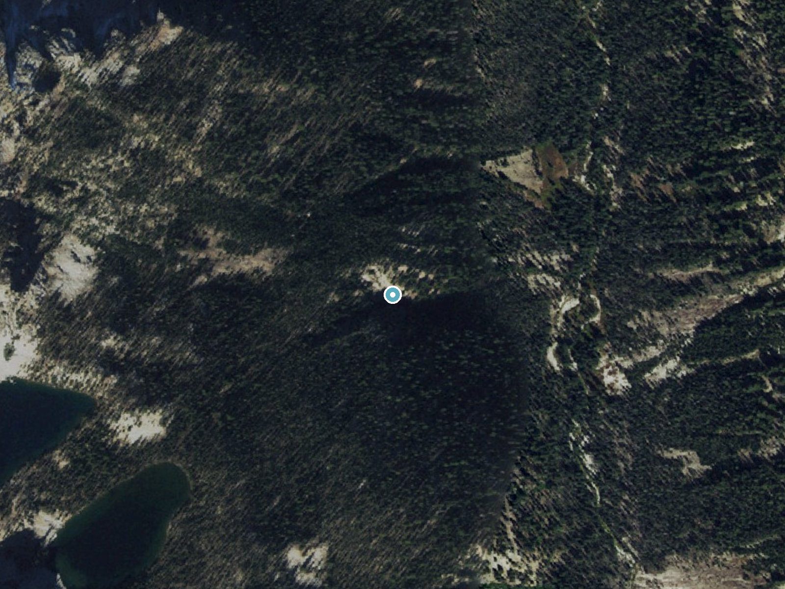Aerial photo of the same ground around Bridal Veil Falls near Stanley, Idaho, for comparison with the lidar view