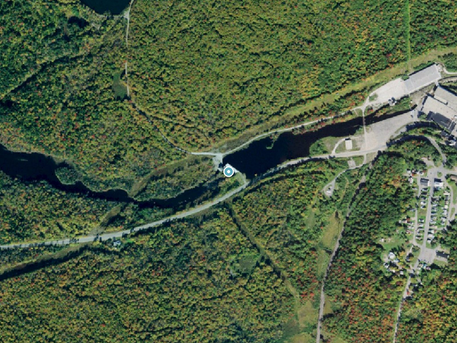 Aerial photo of the same ground around Newton Falls near Star Lake, New York, for comparison with the lidar view