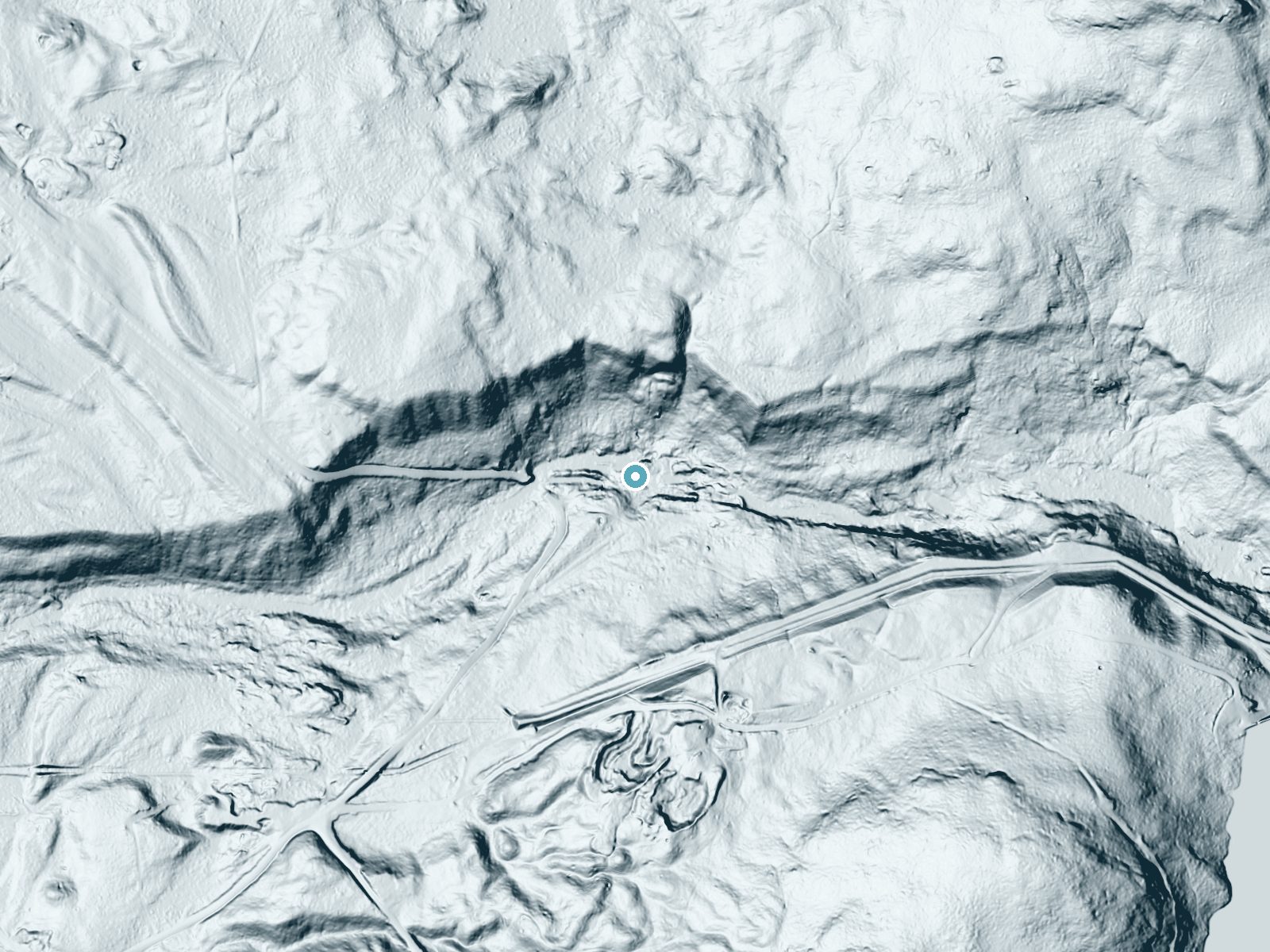 LiDAR bare-earth terrain around Browns Falls near Star Lake, New York, showing about 40 feet of drop, a long cascade, facing northwest