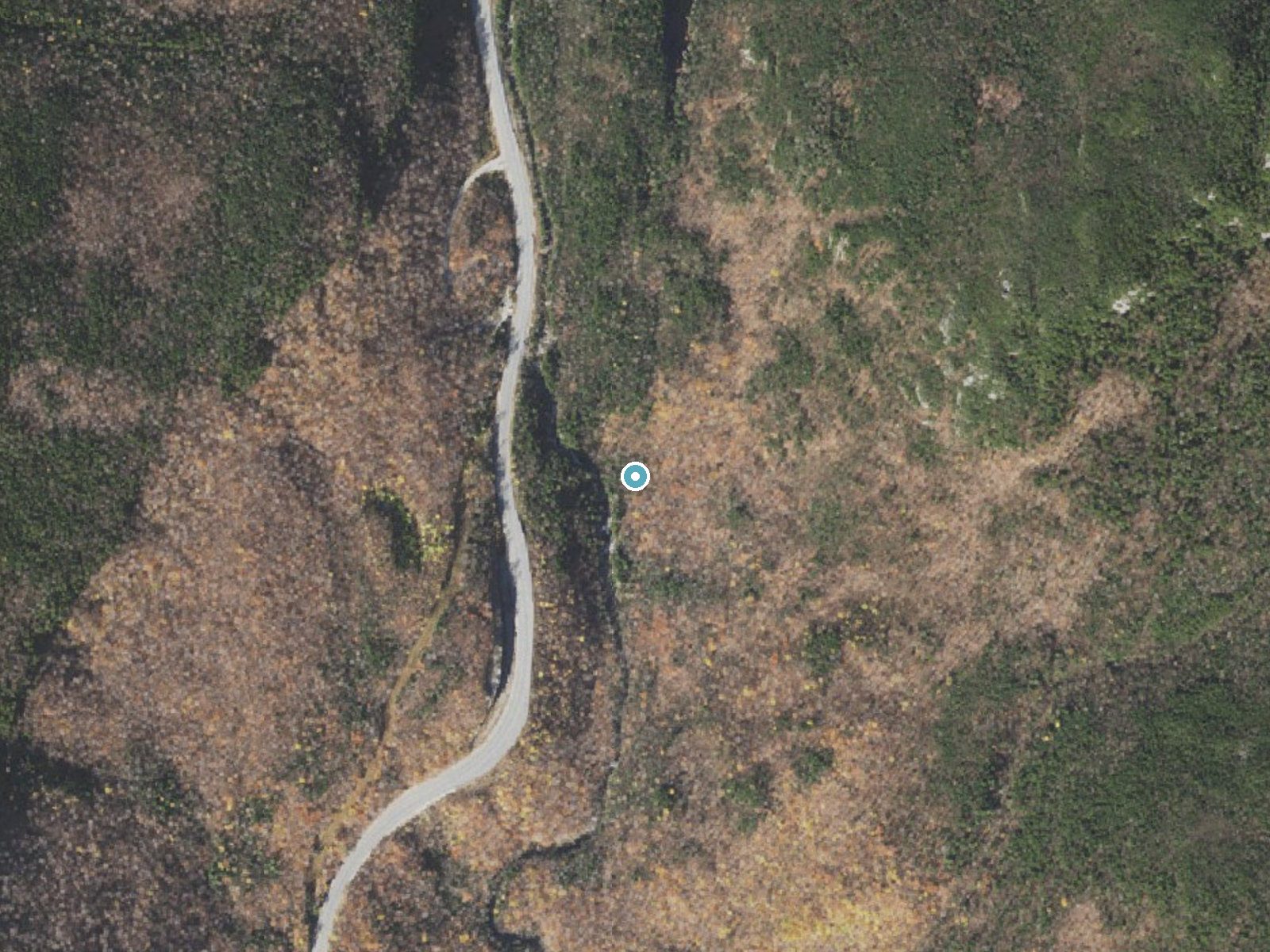 Aerial photo of the same ground around Glen Ellis Falls near Berlin, New Hampshire, for comparison with the lidar view