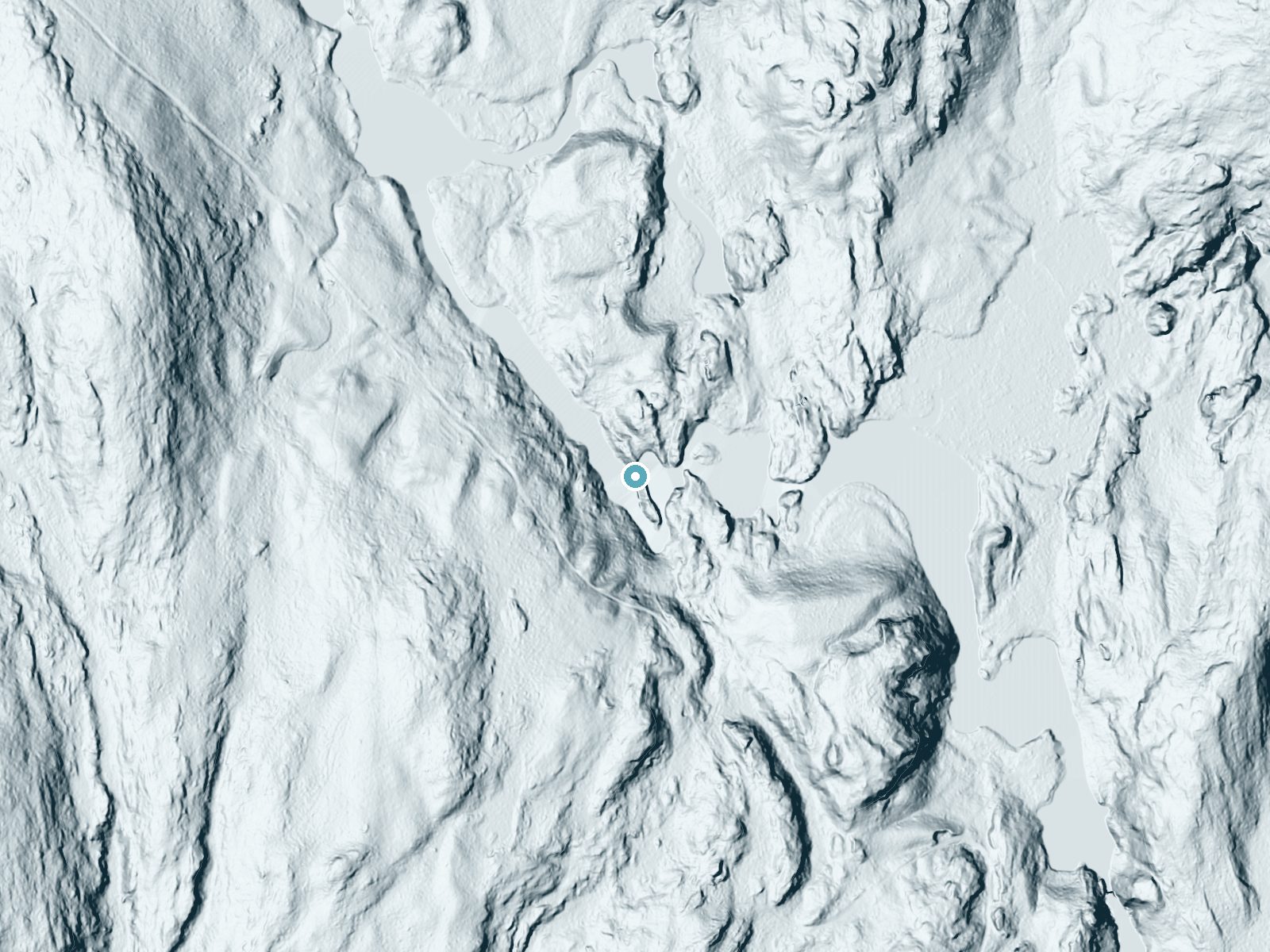 LiDAR bare-earth terrain around Rock Dam Falls near Star Lake, New York, showing about 45 feet of drop, a long cascade, facing west