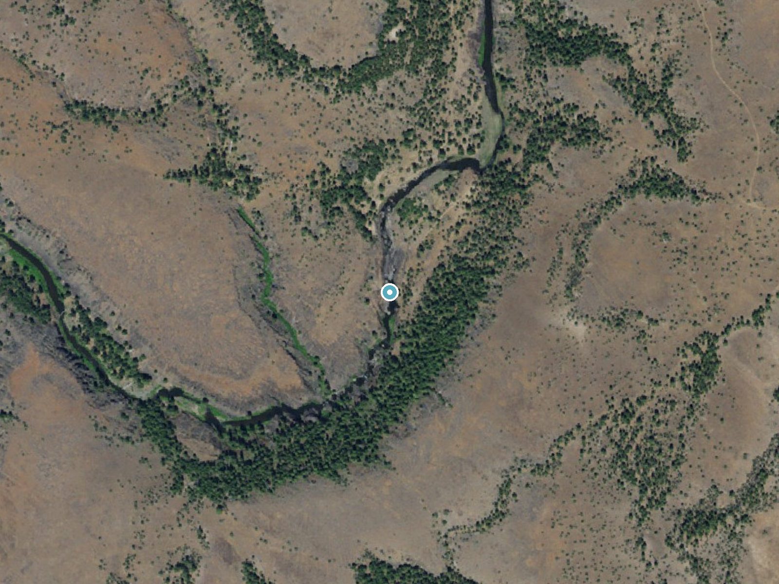 Aerial photo of the same ground around Upper Falls near Mitchell, Oregon, for comparison with the lidar view