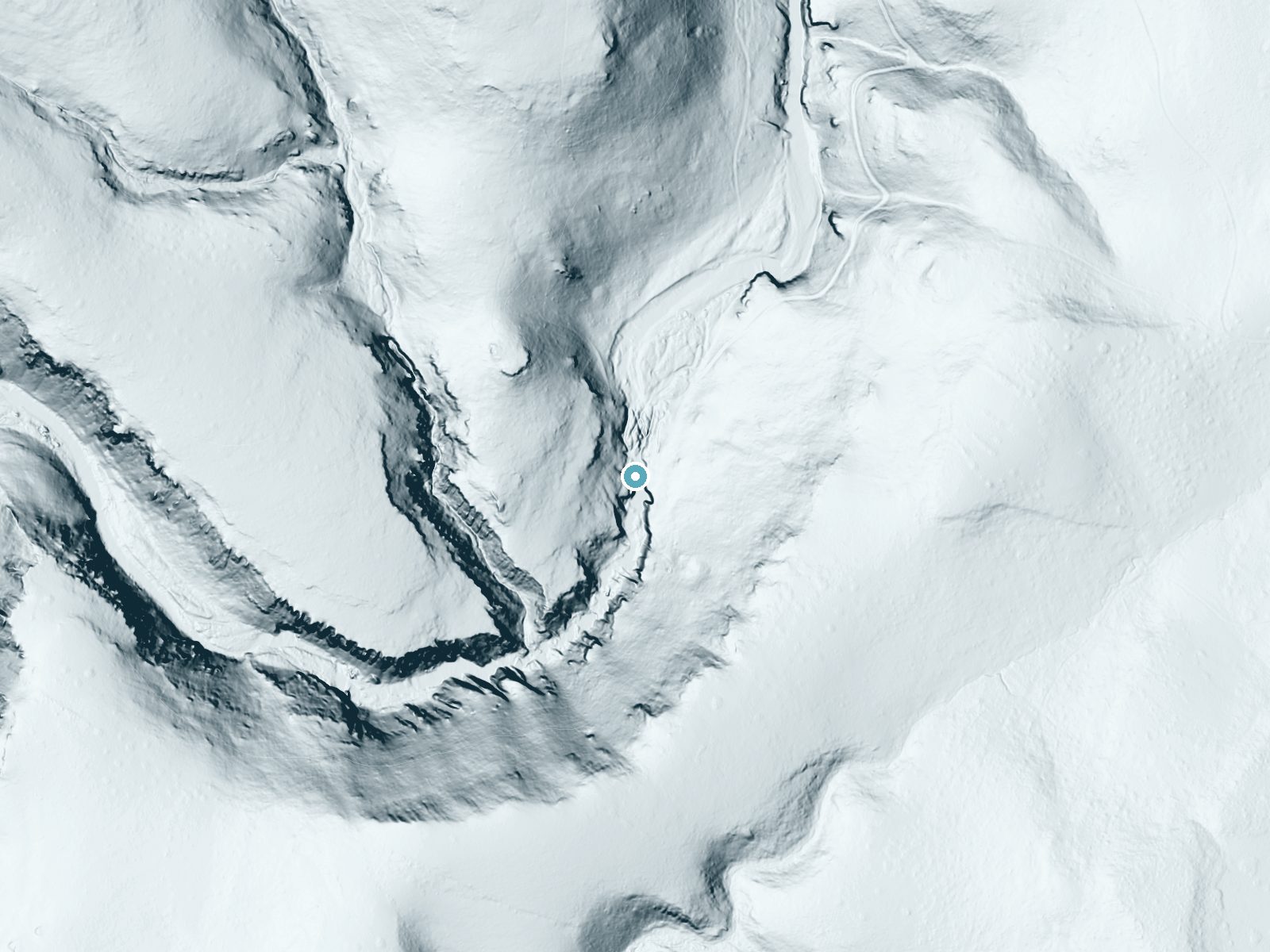 LiDAR bare-earth terrain around Upper Falls near Mitchell, Oregon, showing about 81 feet of drop, a long cascade, facing southeast