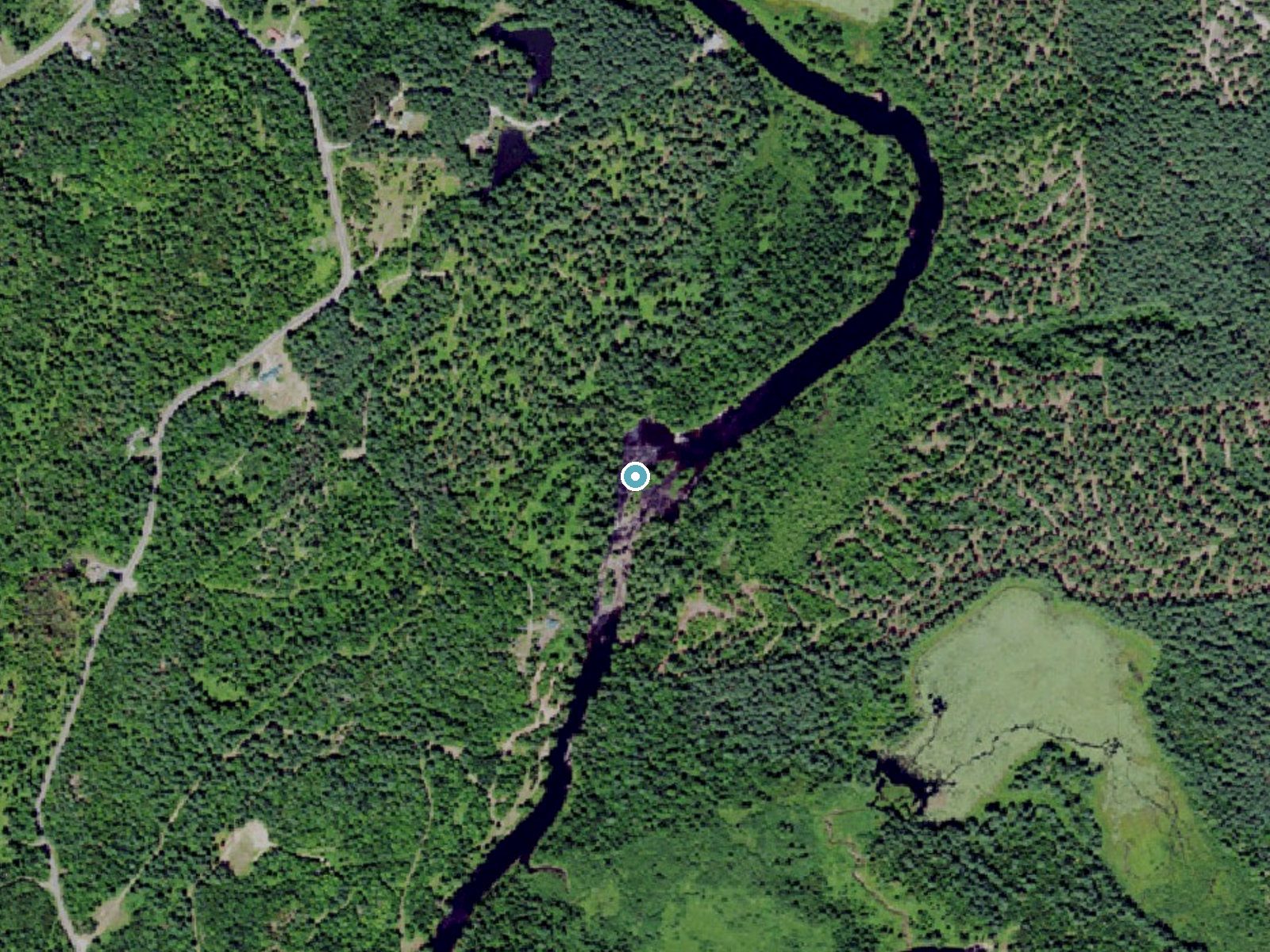 Aerial photo of the same ground around Hazleton Falls near Hailesboro, New York, for comparison with the lidar view