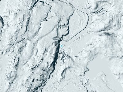 LiDAR terrain view around Hazleton Falls in New York, about 76 feet of drop