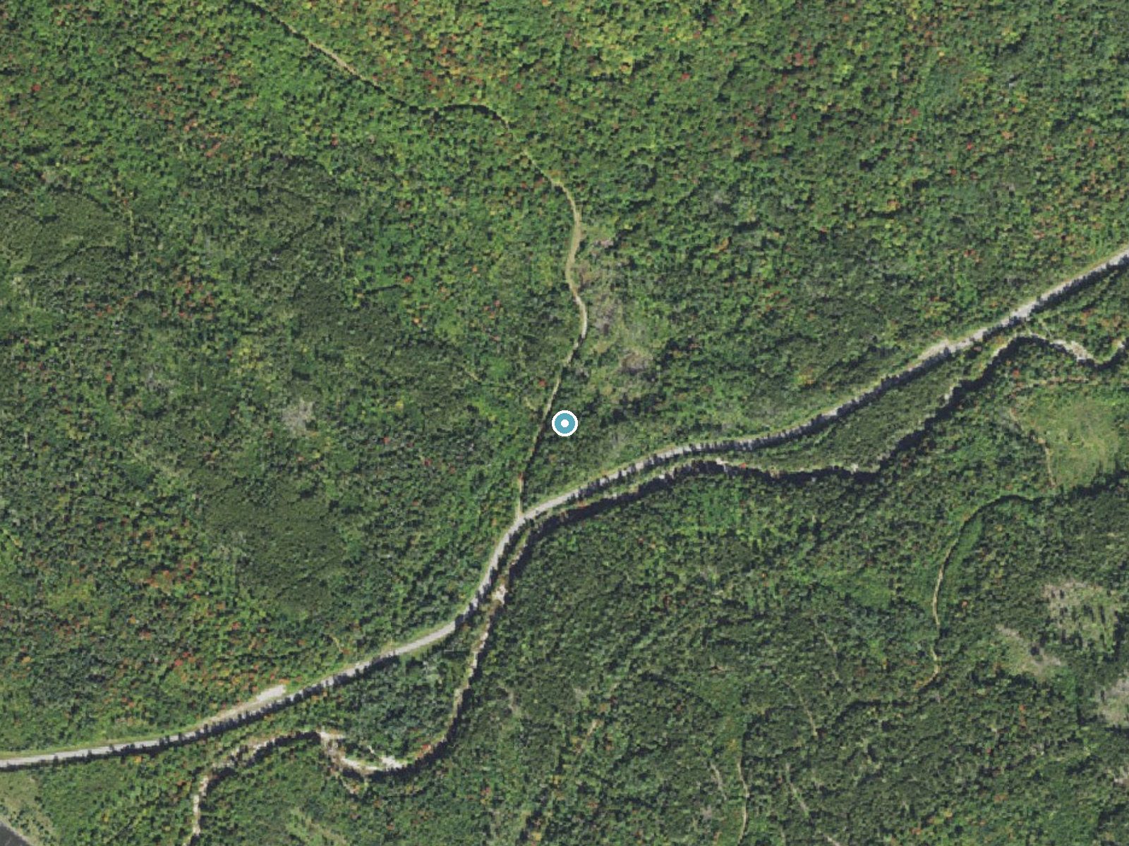 Aerial photo of the same ground around Upper Falls near Berlin, New Hampshire, for comparison with the lidar view