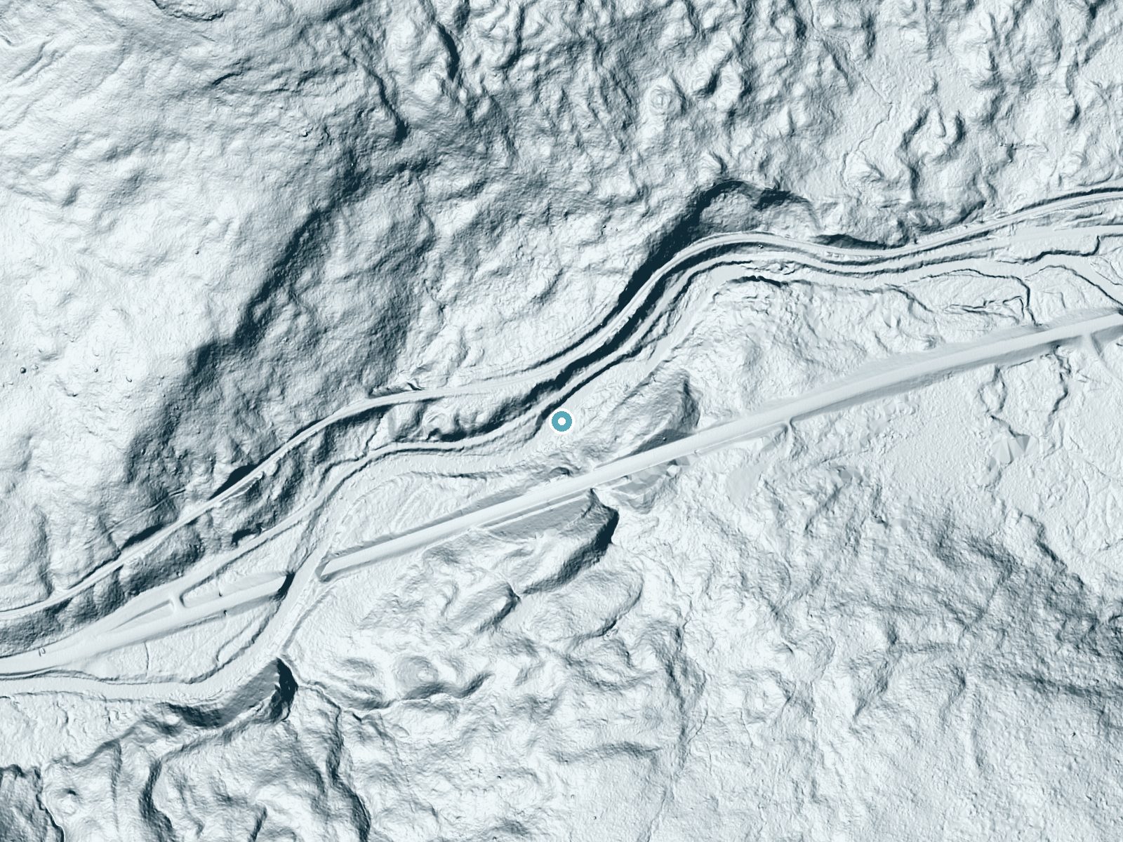 LiDAR bare-earth terrain around Lower Falls near Gilman, New Hampshire, showing about 70 feet of drop