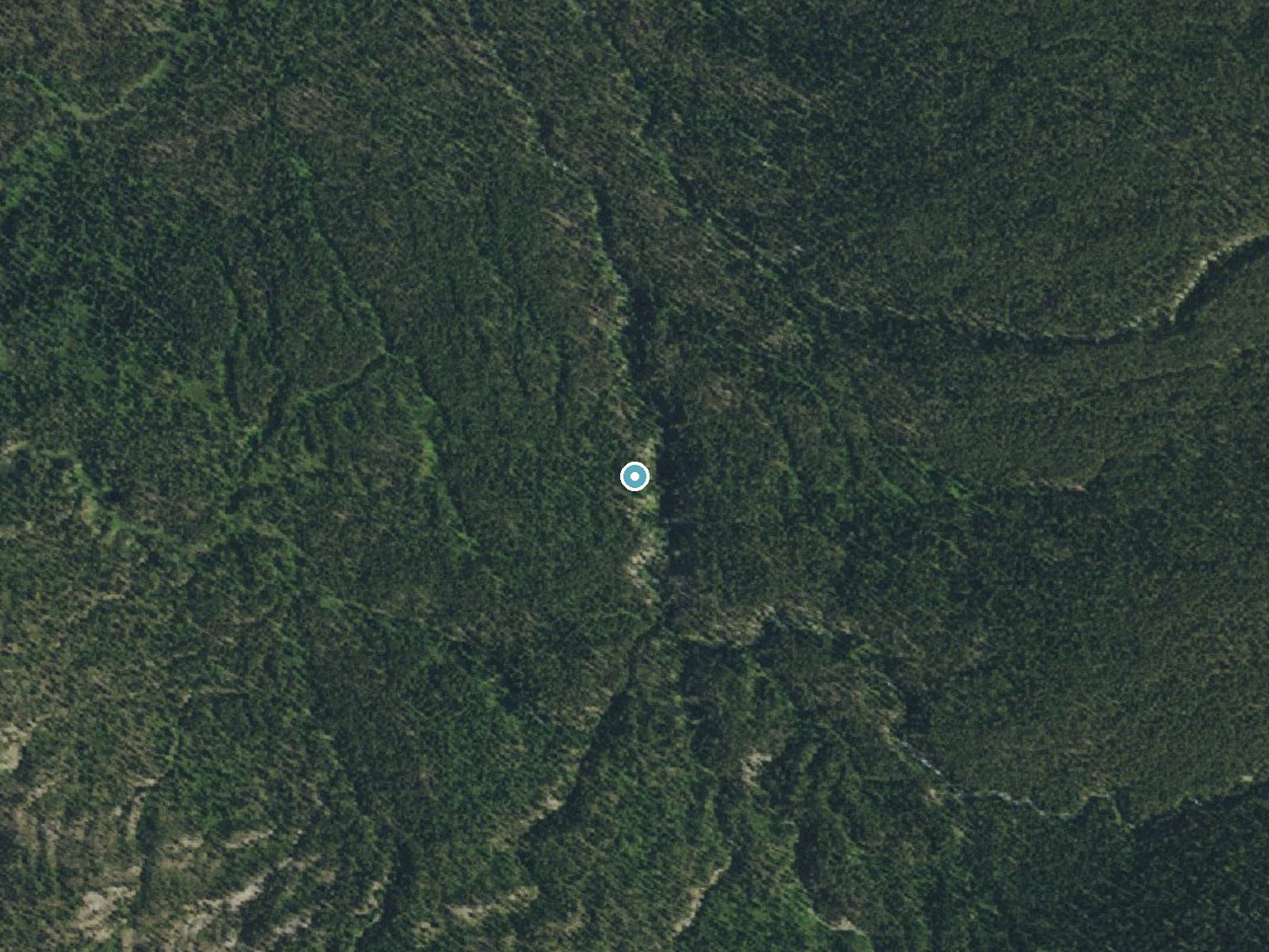 Aerial photo of the same ground around Wahhi Falls near West Yellowstone, Wyoming, for comparison with the lidar view