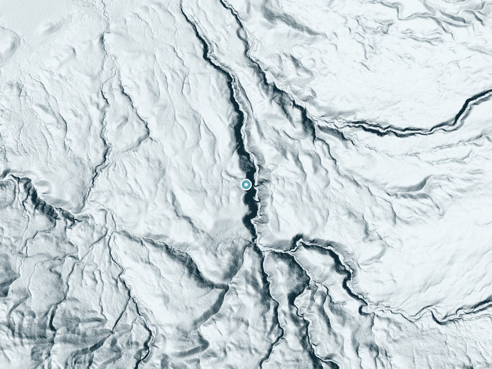 LiDAR bare-earth terrain around Wahhi Falls near West Yellowstone, Wyoming, showing about 128 feet of drop, a steep tiered drop, facing northeast