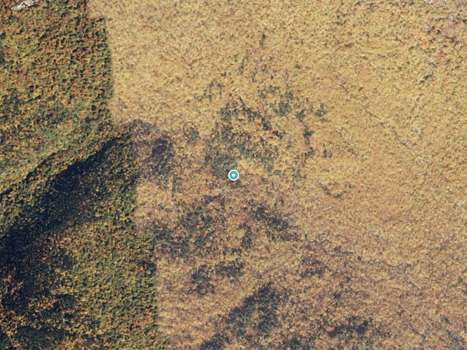 Aerial photo of the same ground around Hermit Falls near North Conway, New Hampshire, for comparison with the lidar view